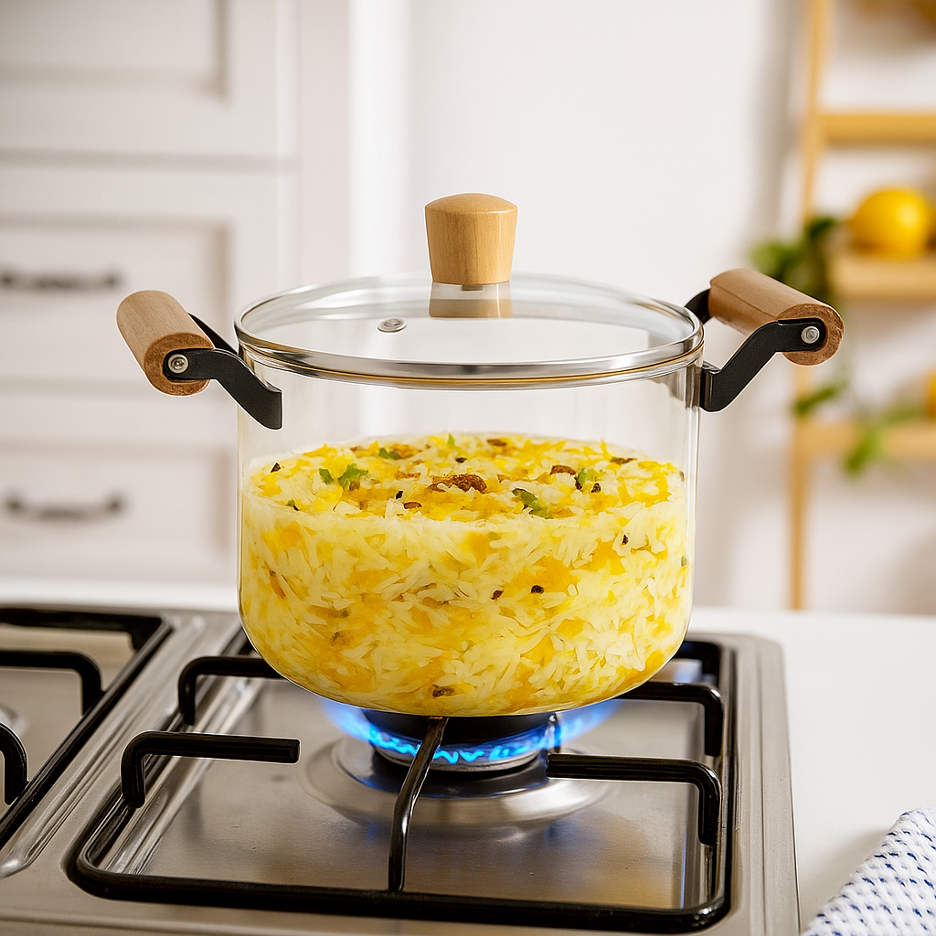 Borosilicate Stovetop Pot With Wooden Handle Large 4500ml Nestasia