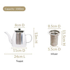 Flame Safe Borosilicate Glass Teapot With Strainer 1000ml Nestasia