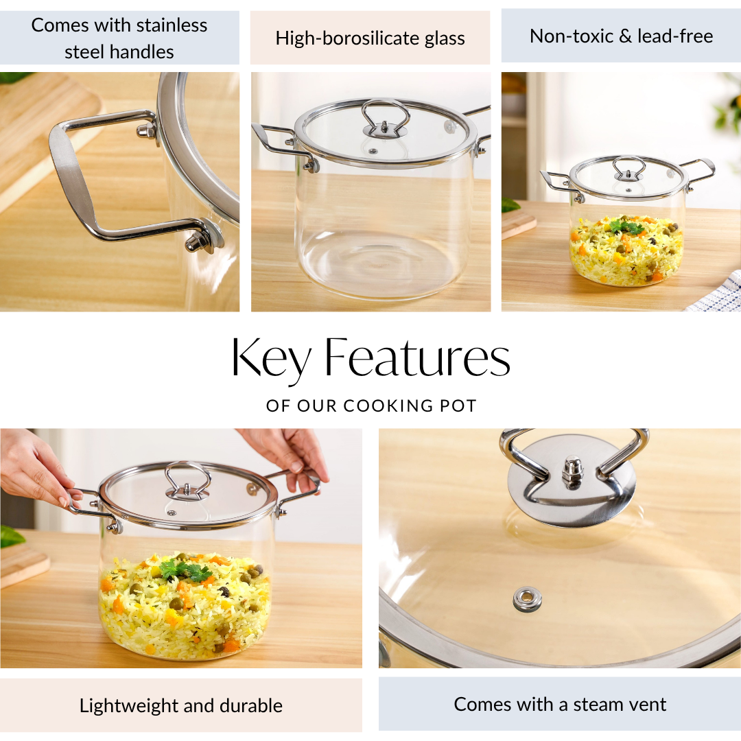 Borosilicate Pasta Cooking Pot With Metal Grip Large 4500ml Nestasia