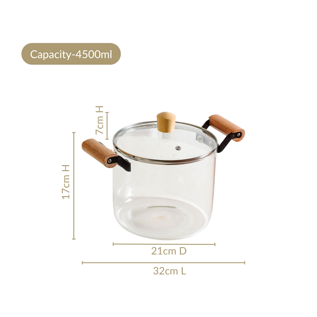Borosilicate Stovetop Pot With Wooden Handle Large 4500ml Nestasia