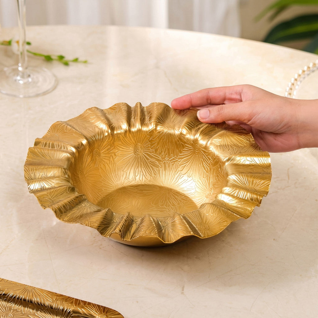 Sunburst Gold Ruched Urli Bowl 1000ml Nestasia
