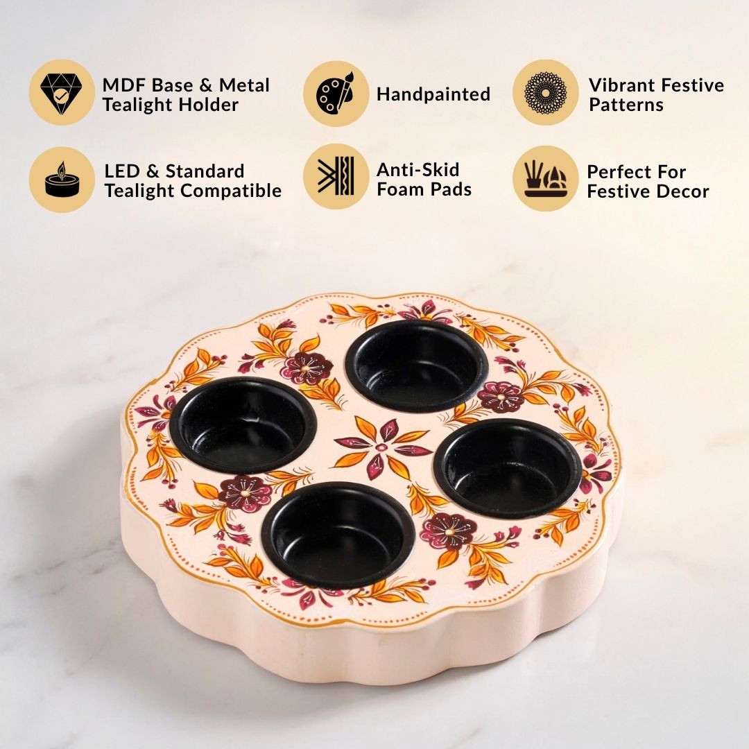 Botanica Wooden Tealight Holder With Candles Nestasia