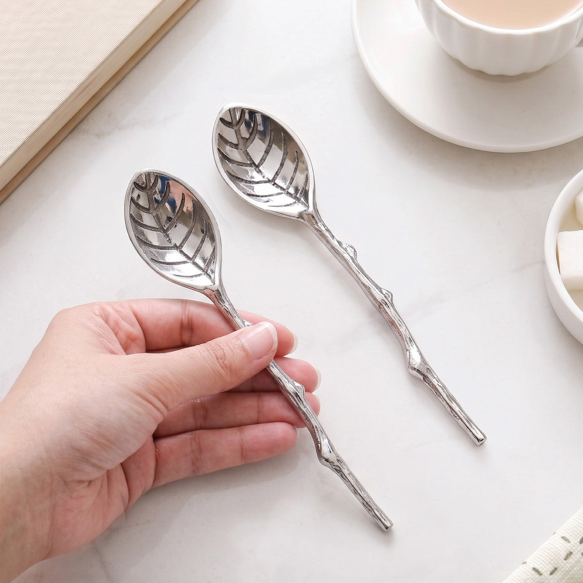 Silver Leaf Twig Tea Spoon Set Of 2 Nestasia