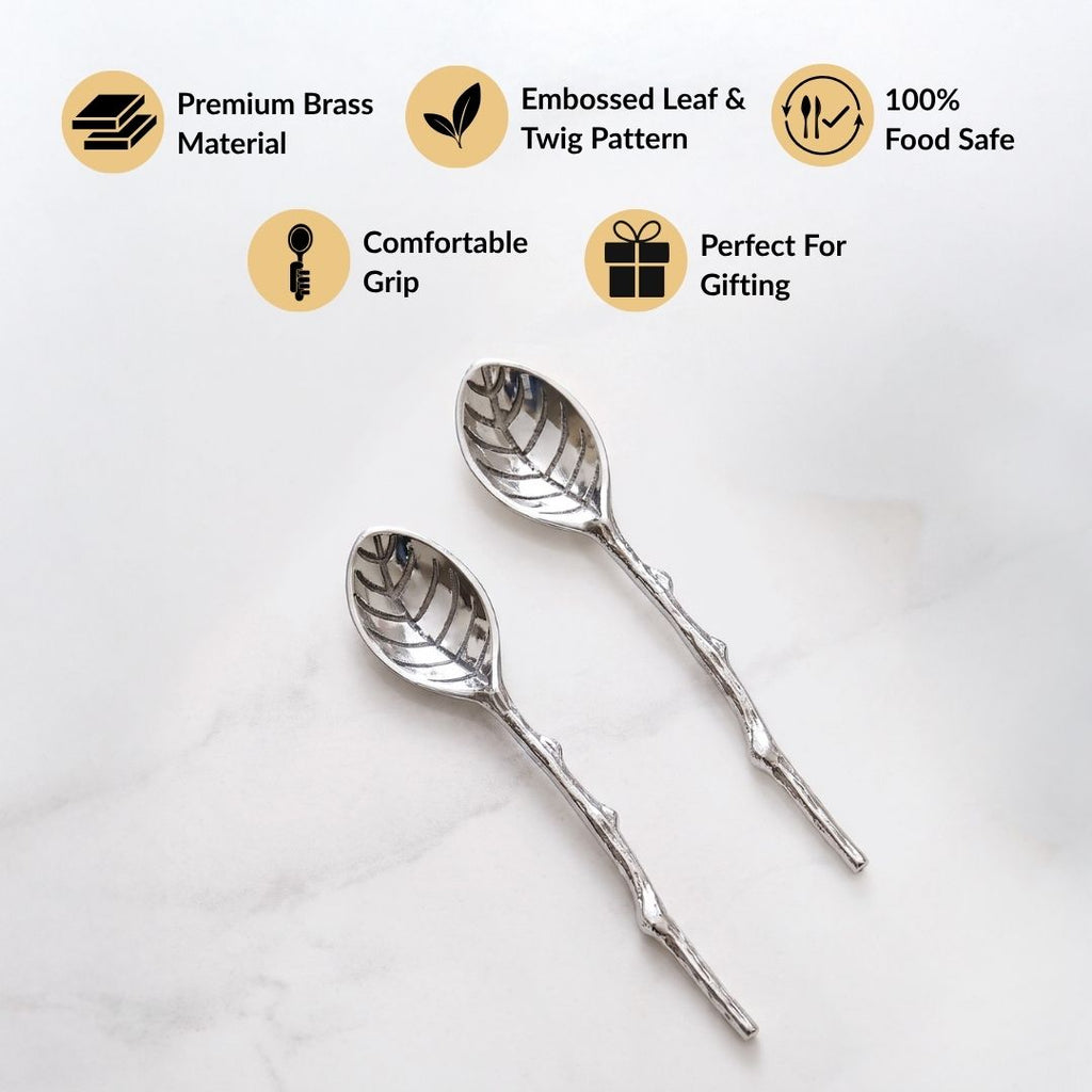 Silver Leaf Twig Tea Spoon Set Of 2 Nestasia