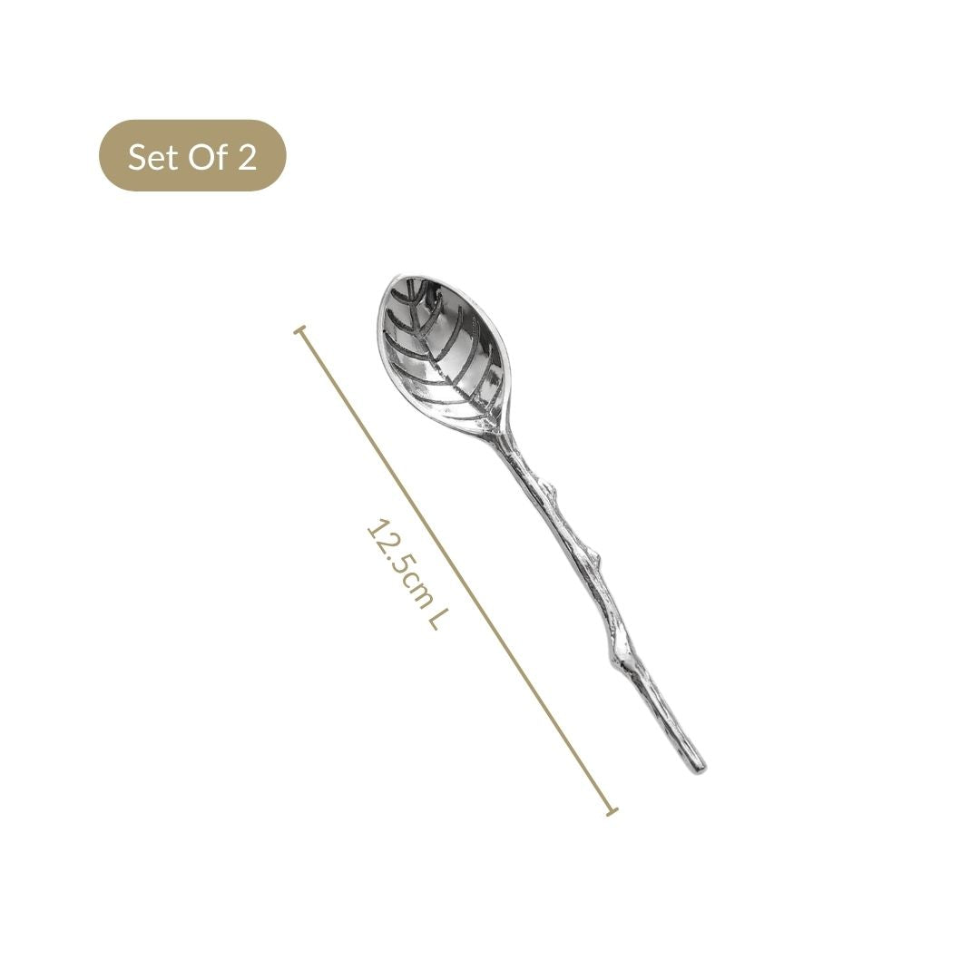 Silver Leaf Twig Tea Spoon Set Of 2 Nestasia