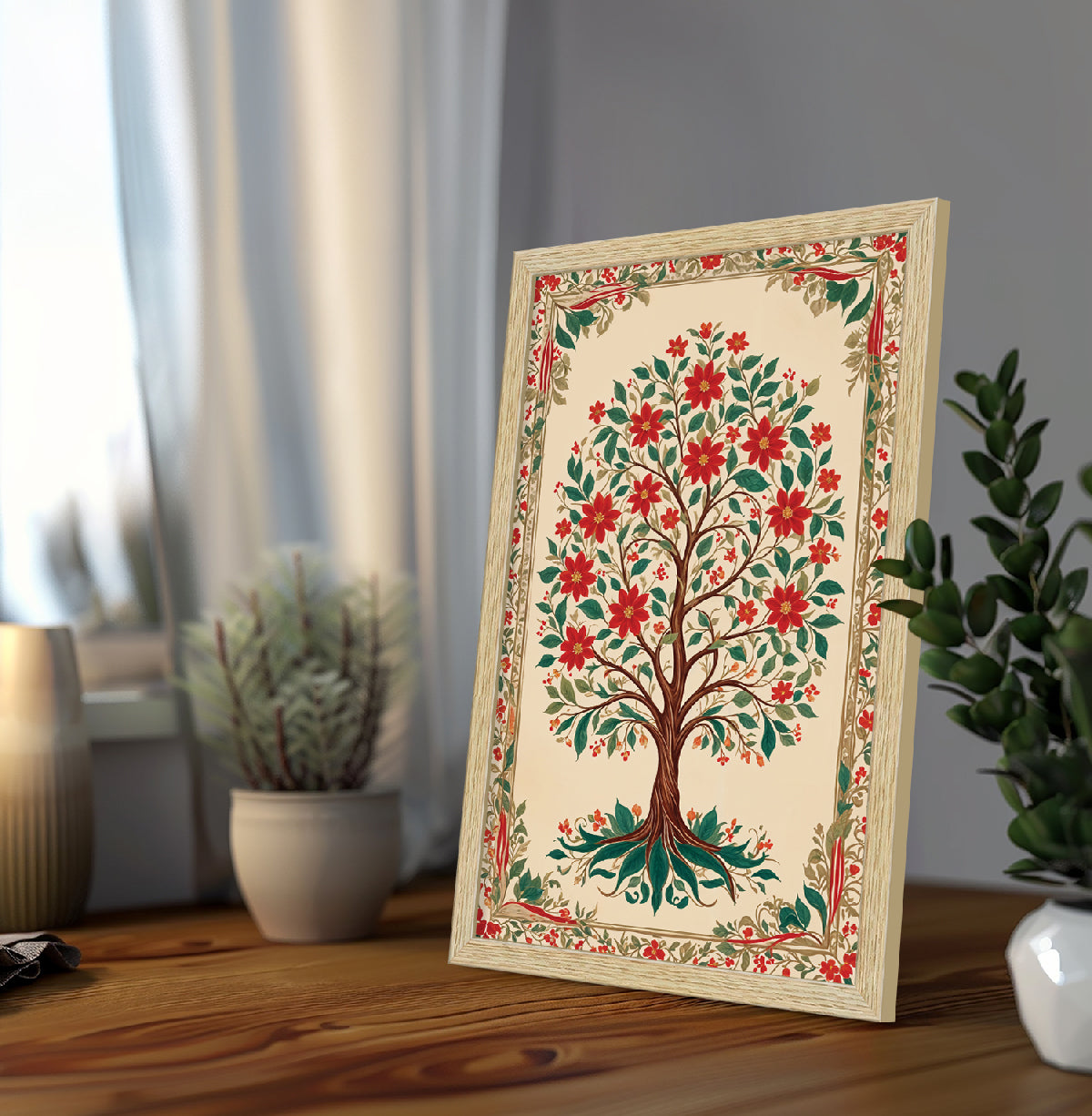 ArtX Floral Art Paintings with Frame for Home Decor, Madhubani Wall Painting for Living Room, Multicolor, Set of 2 AXII-29-FLR ArtX