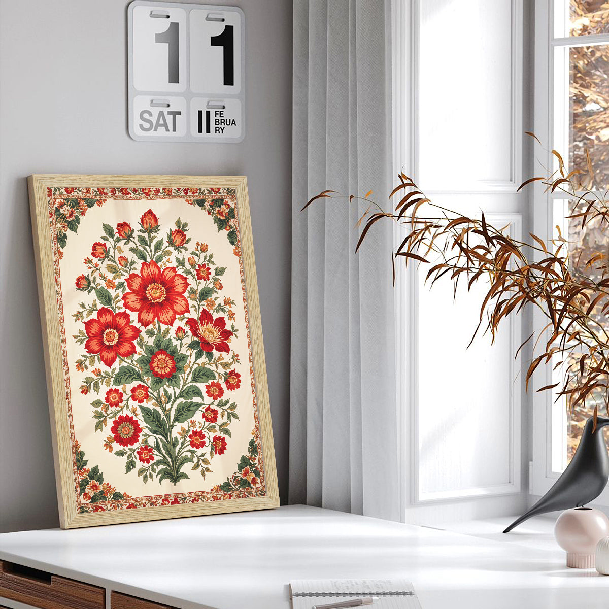 ArtX Floral Art Paintings with Frame for Home Decor, Madhubani Wall Painting for Living Room, Multicolor, Set of 2 AXII-29-FLR ArtX