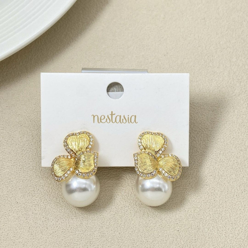 Bowed Pearl Drop Earrings White Nestasia