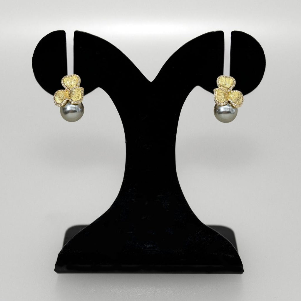 Bowed Pearl Drop Earrings Grey Nestasia