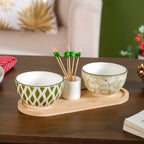 Sage Scape Bowl Tray And Toothpick Holder Set Of 5 Nestasia