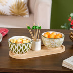 Sage Scape Bowl Tray And Toothpick Holder Set Of 5 Nestasia