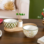 Sage Scape Bowl Tray And Toothpick Holder Set Of 5 Nestasia