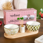 Sage Scape Bowl Tray And Toothpick Holder Set Of 5 Nestasia
