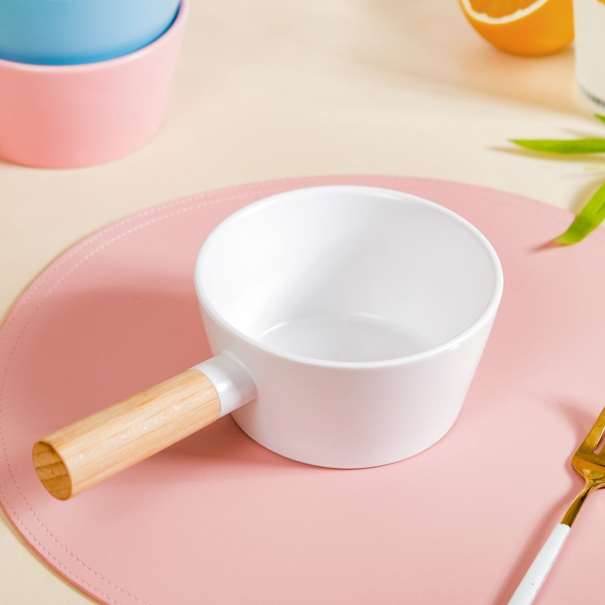 Ceramic Snack Bowl With Handle White 450 ml Nestasia