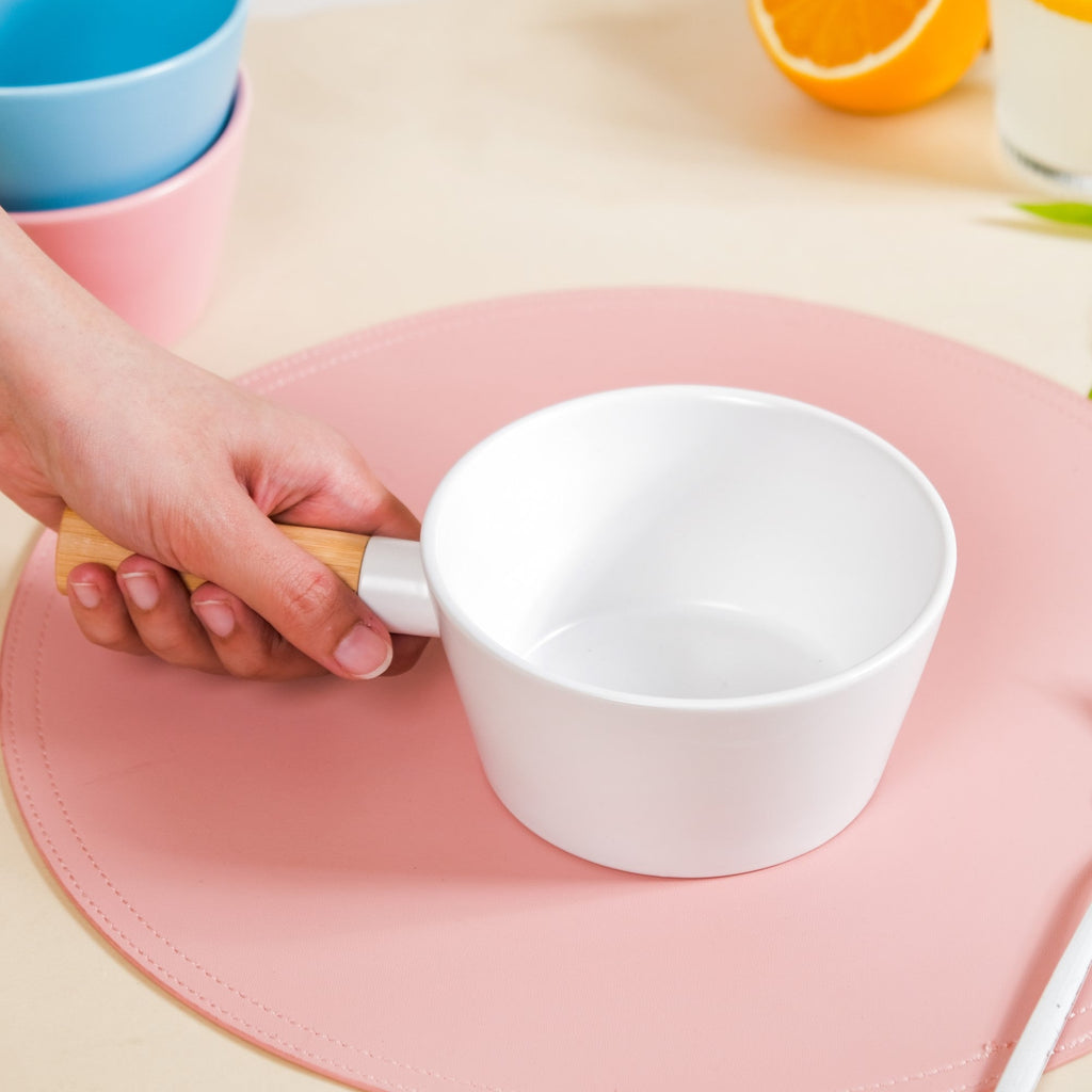 Ceramic Snack Bowl With Handle White 450 ml Nestasia