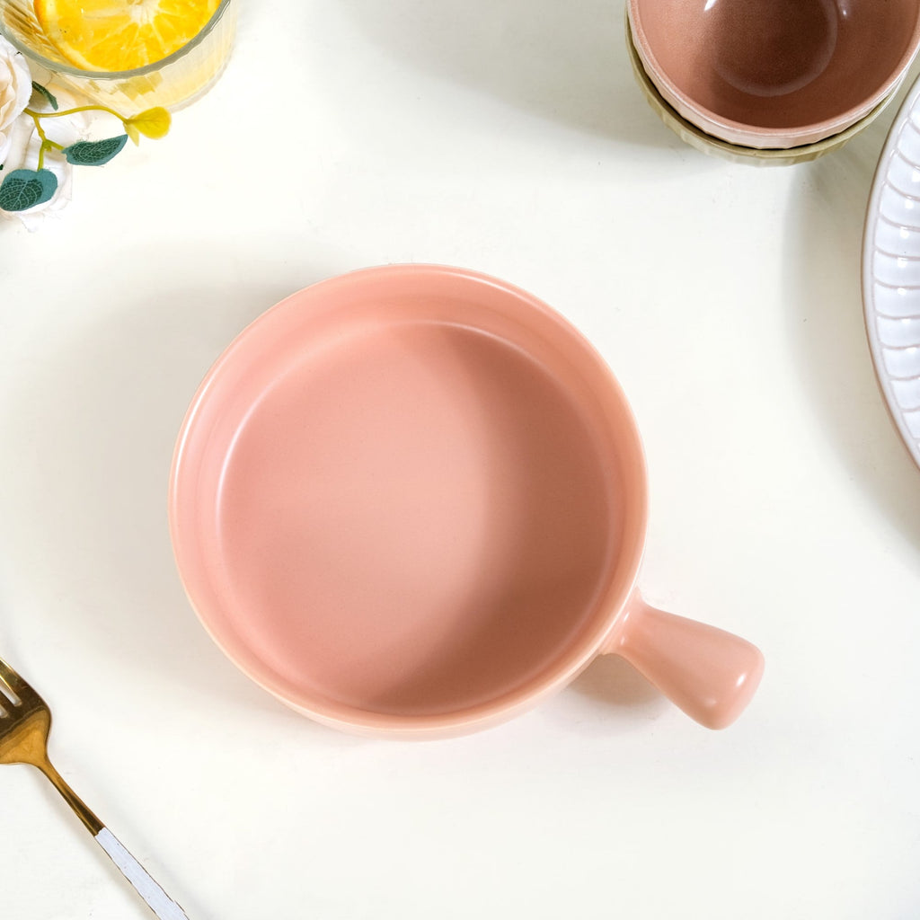 Peach Ceramic Bowl With Handle 700ml Nestasia