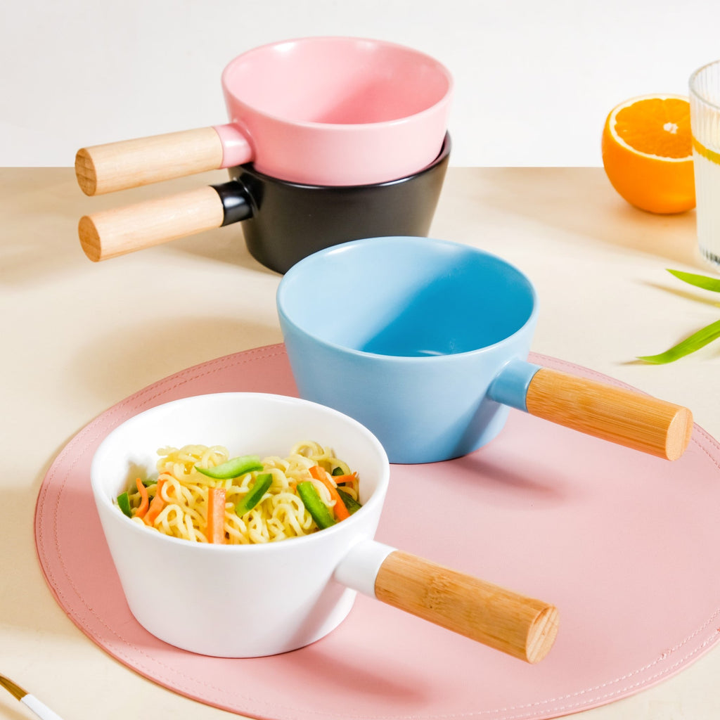 Ceramic Snack Bowl With Handle White 450 ml Nestasia