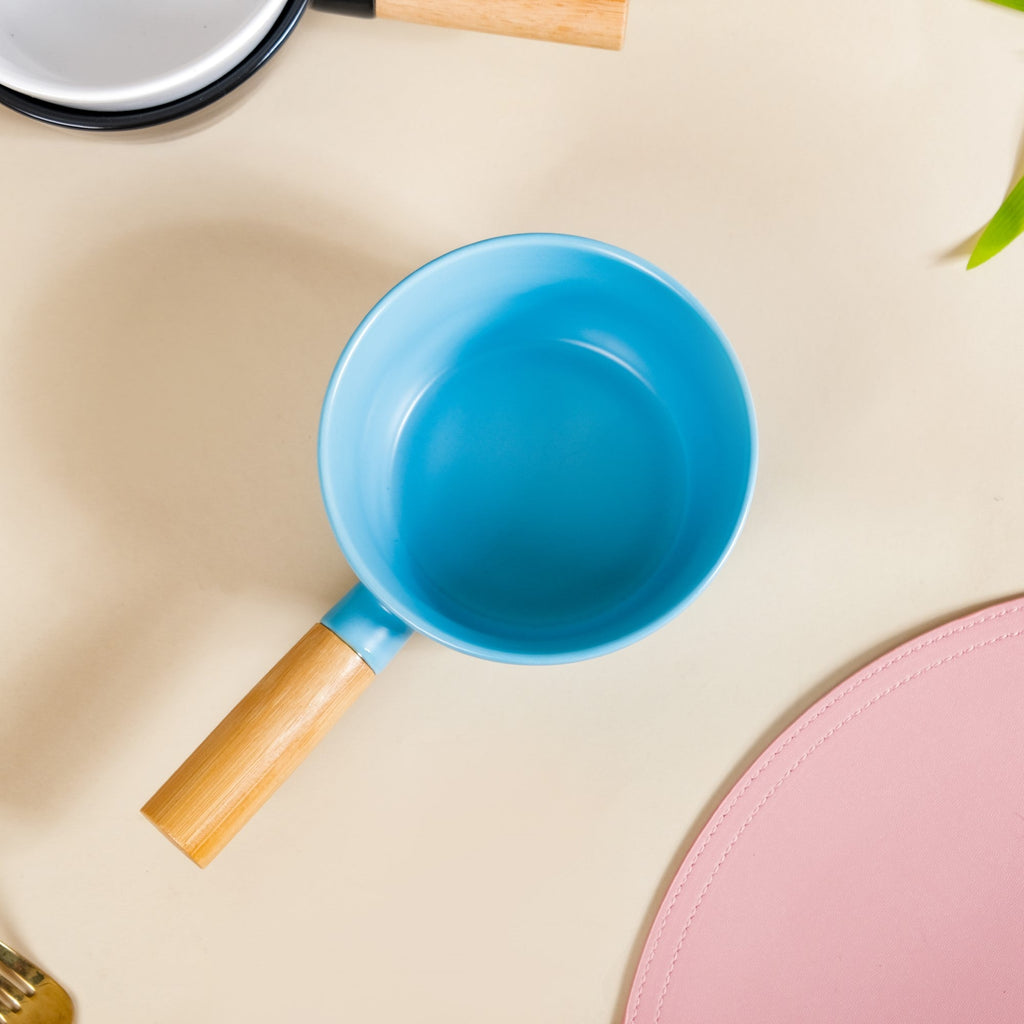 Ceramic Bowl With Wooden Handle Blue 450 ml Nestasia