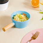 Ceramic Bowl With Wooden Handle Blue 450 ml Nestasia