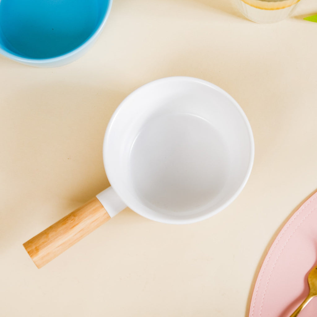 Ceramic Snack Bowl With Handle White 450 ml Nestasia