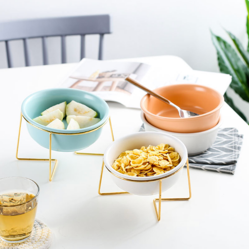 Ceramic Bowl With Metal Stand Peach 800 ml Nestasia