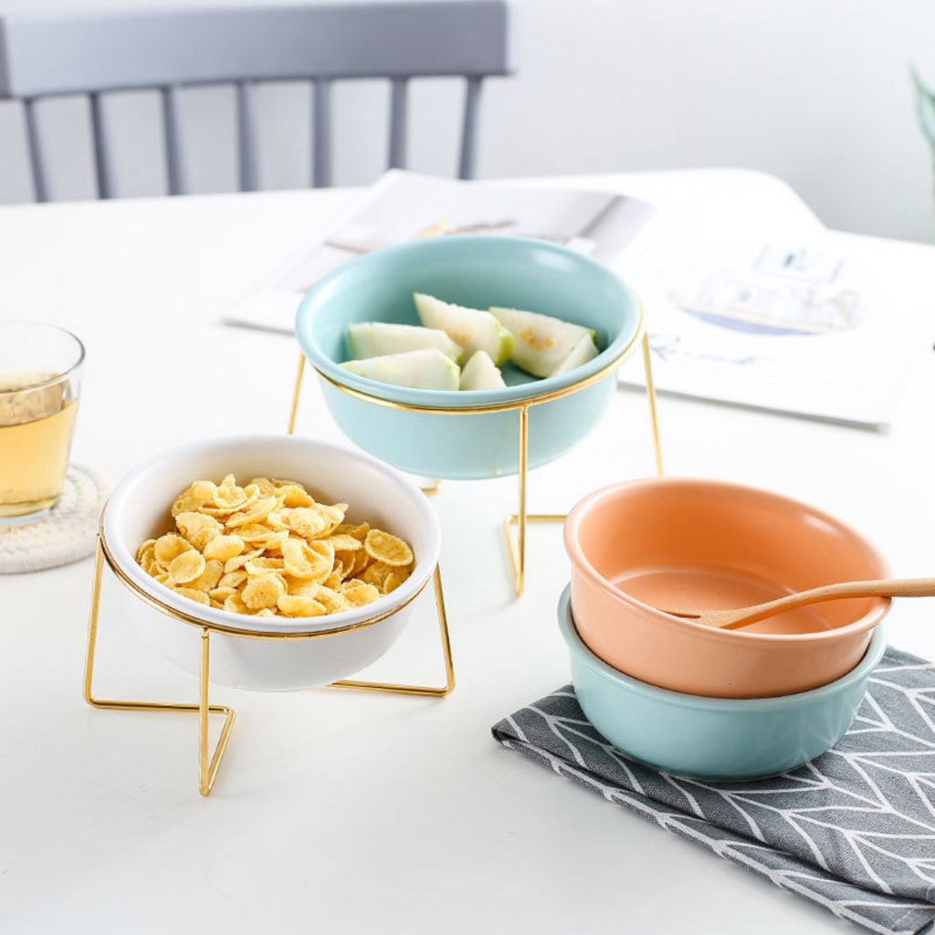 Ceramic Bowl With Metal Stand Peach 800 ml Nestasia