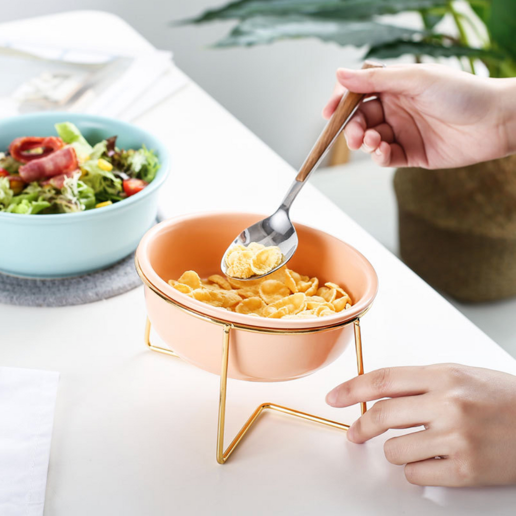 Ceramic Bowl With Metal Stand Peach 800 ml Nestasia