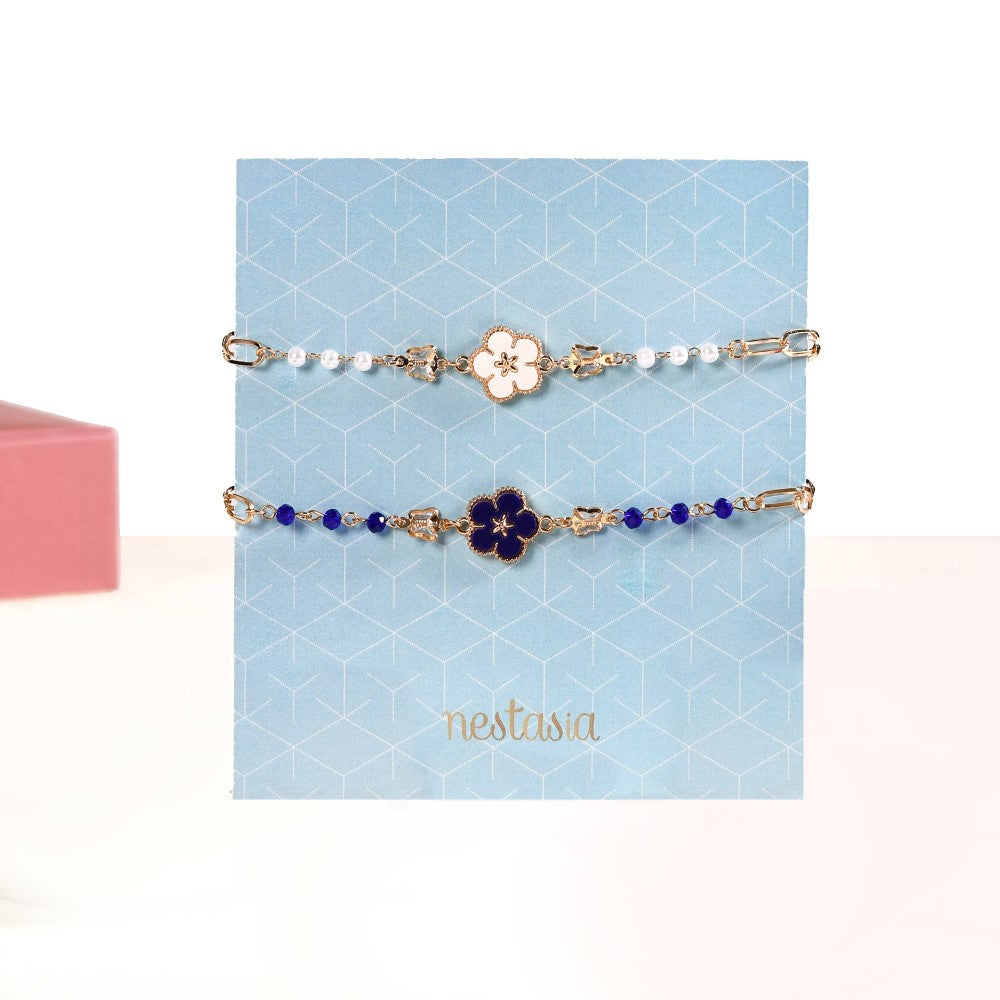 Flora Link Chain Bracelet For Women Set Of 2 Nestasia