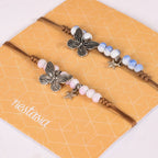 Set Of 2 Silver Butterfly Bracelets With Gradient Beads Nestasia