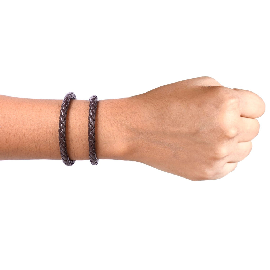 Braided Solid Brown Unisex Bracelet Set Of 2 Nestasia