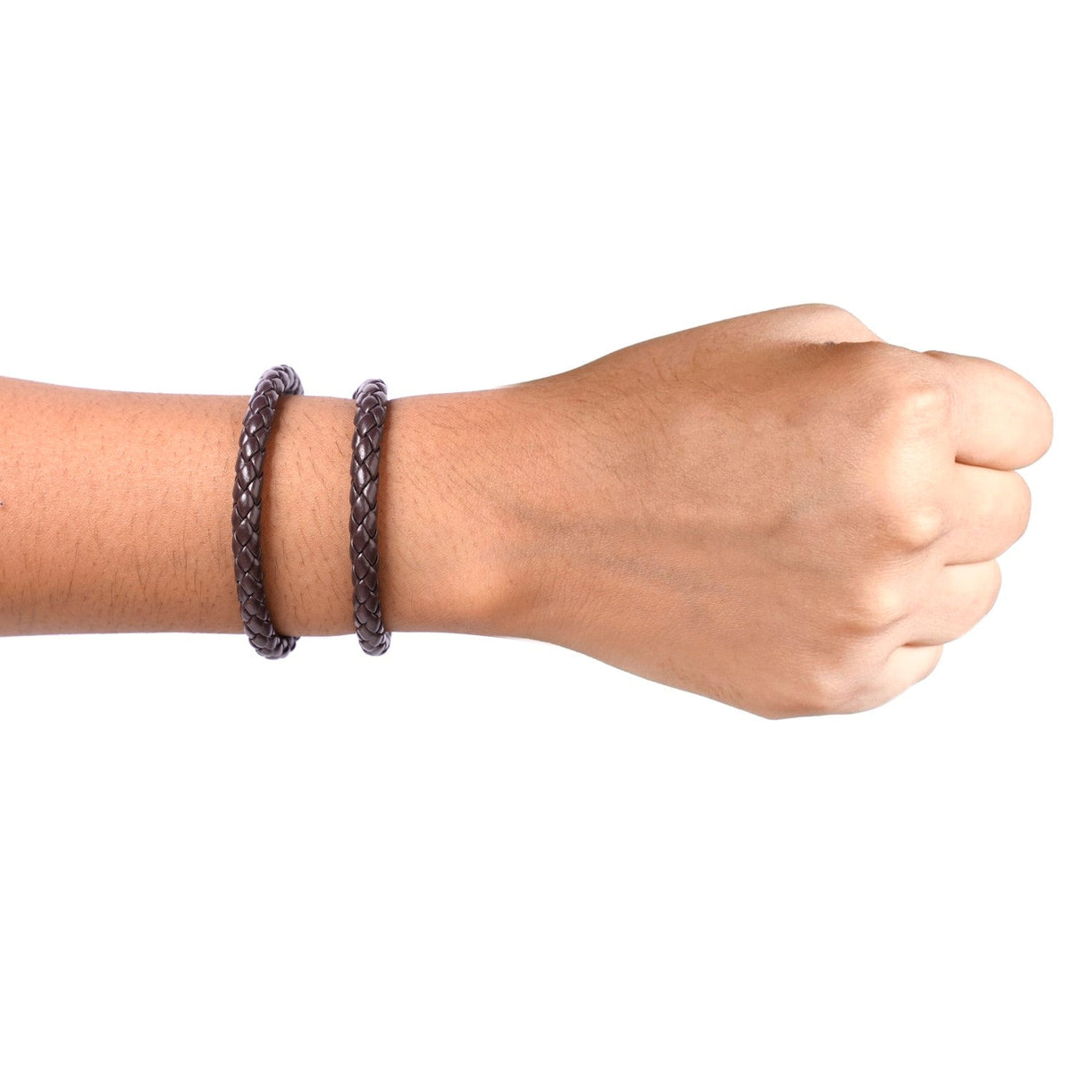 Braided Solid Brown Unisex Bracelet Set Of 2 Nestasia