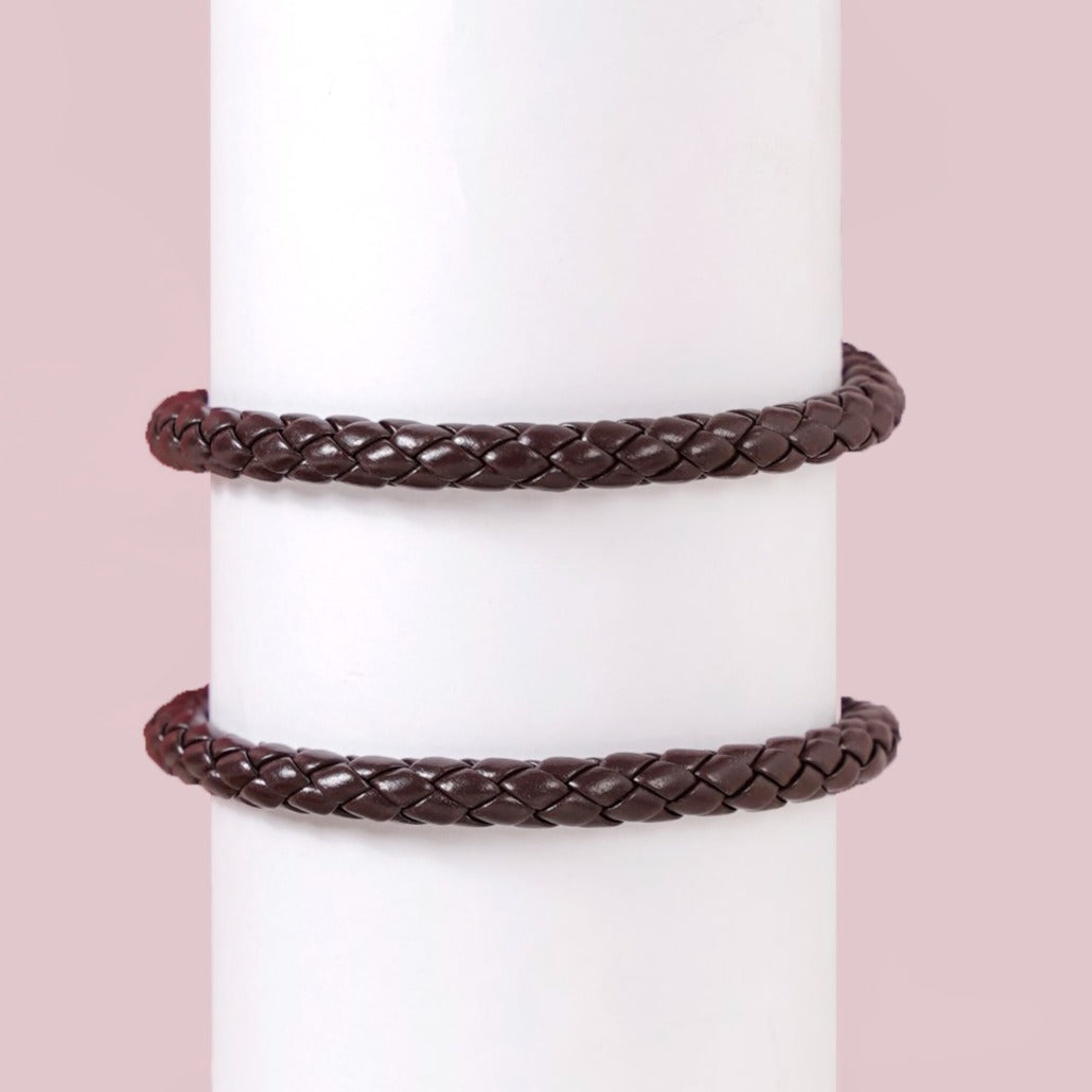 Braided Solid Brown Unisex Bracelet Set Of 2 Nestasia