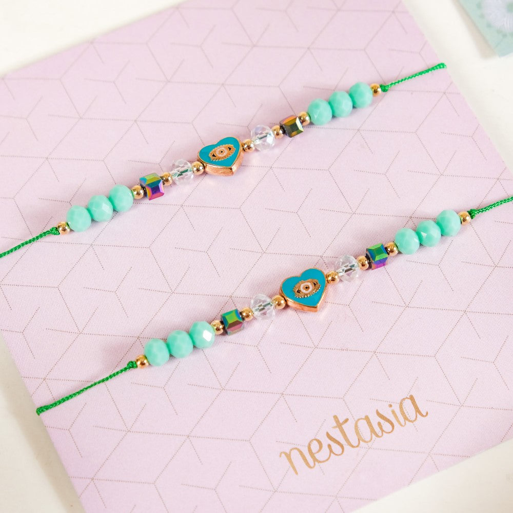 Hamsa Eye Heart Charm Bracelet Set Of 2 Nestasia