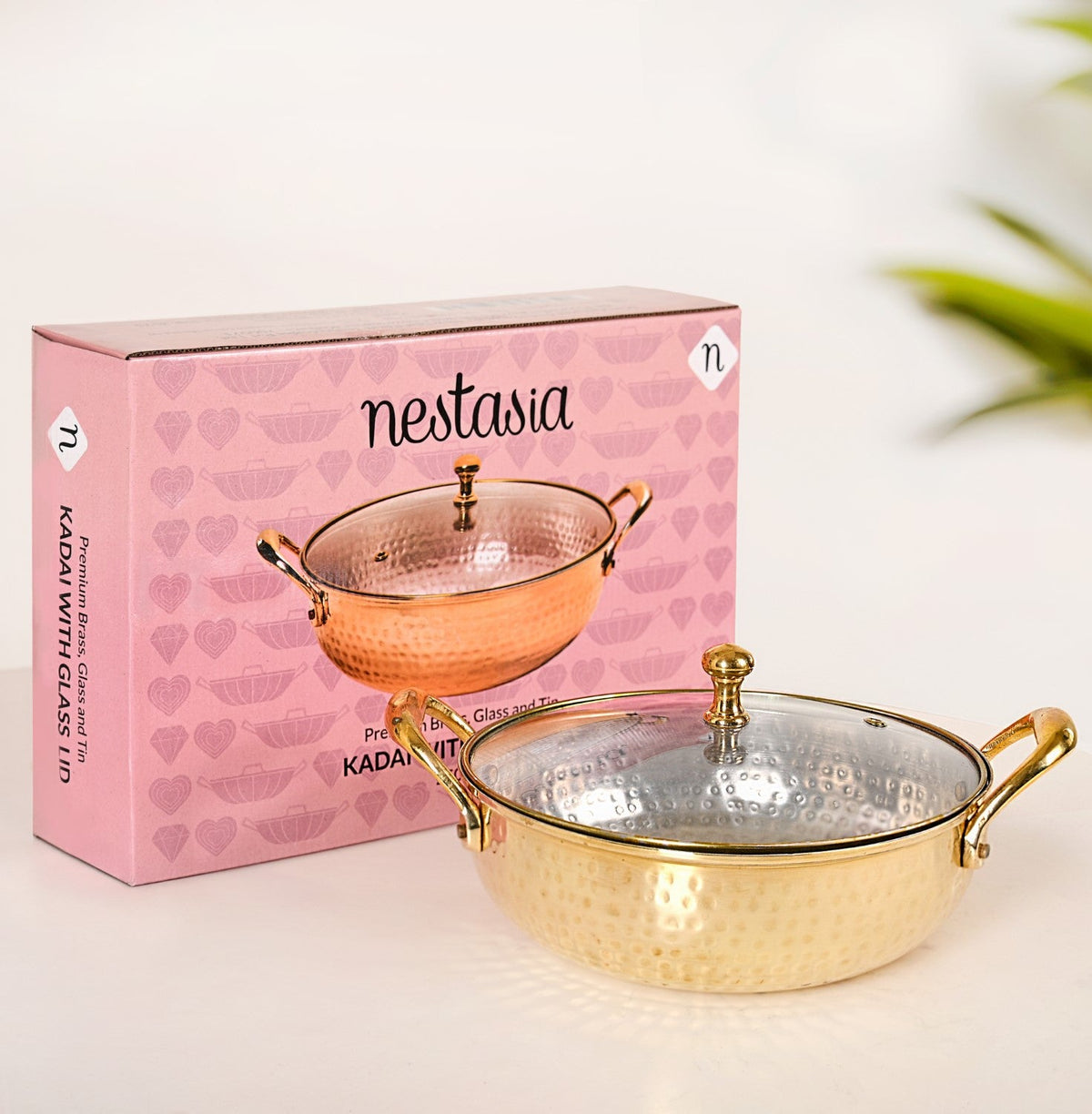 Brass Kadhai With See through Glass Lid 2500ml Nestasia