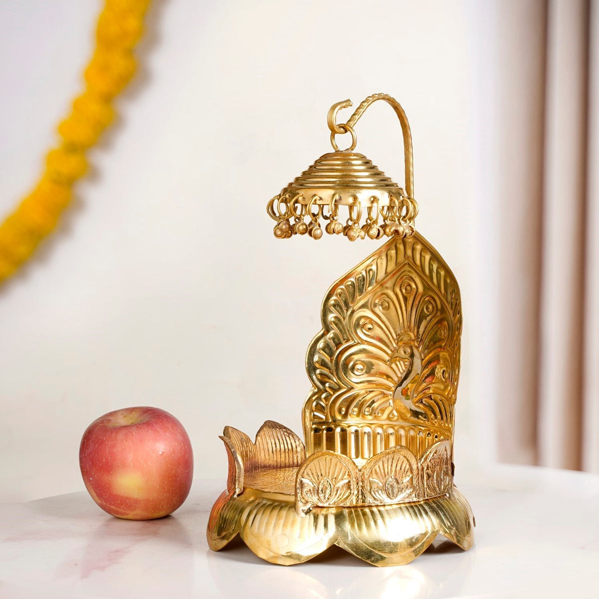 Brass Krishna Singhasan With Lotus And Peacock Embossing Nestasia