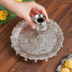 Embossed Brass Flower Pooja Thali And Kalash Set Nestasia
