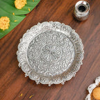 Embossed Brass Flower Pooja Thali And Kalash Set Nestasia