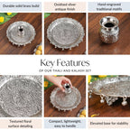 Embossed Brass Flower Pooja Thali And Kalash Set Nestasia
