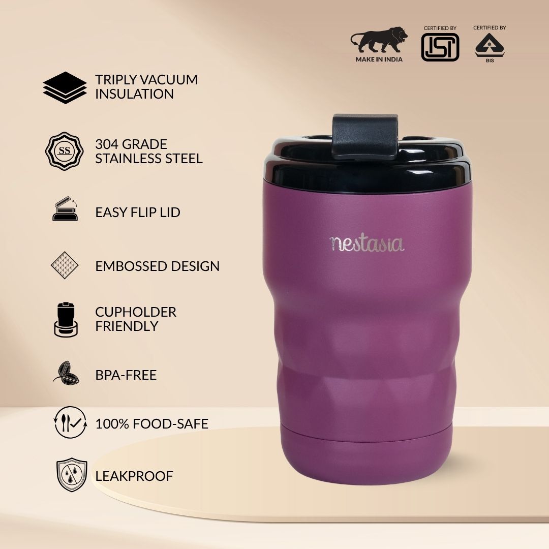 Brewster Insulated Travel Mug With Lid Plum Party Mauve 350ml Nestasia