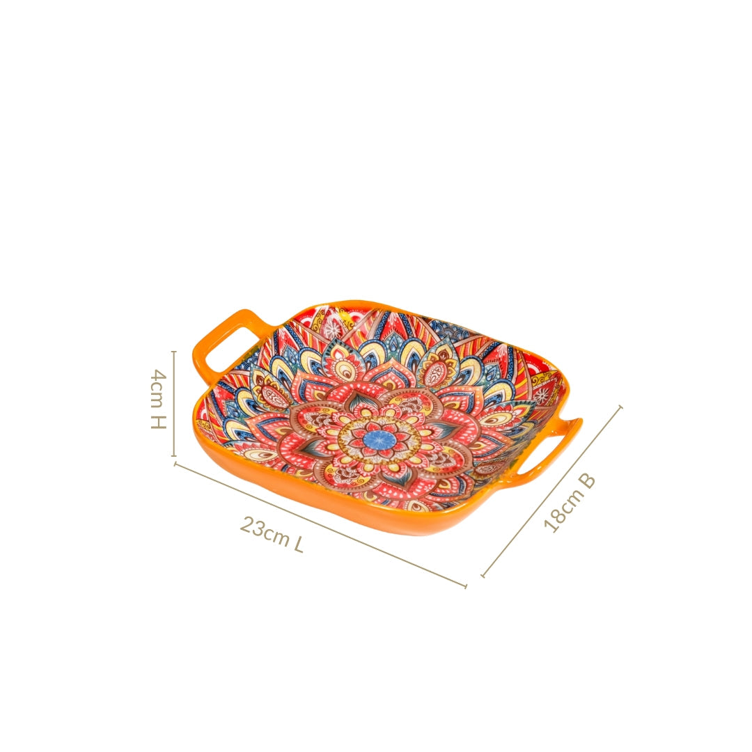Mandala Melange Square Ceramic Serving Platter Orange Nestasia