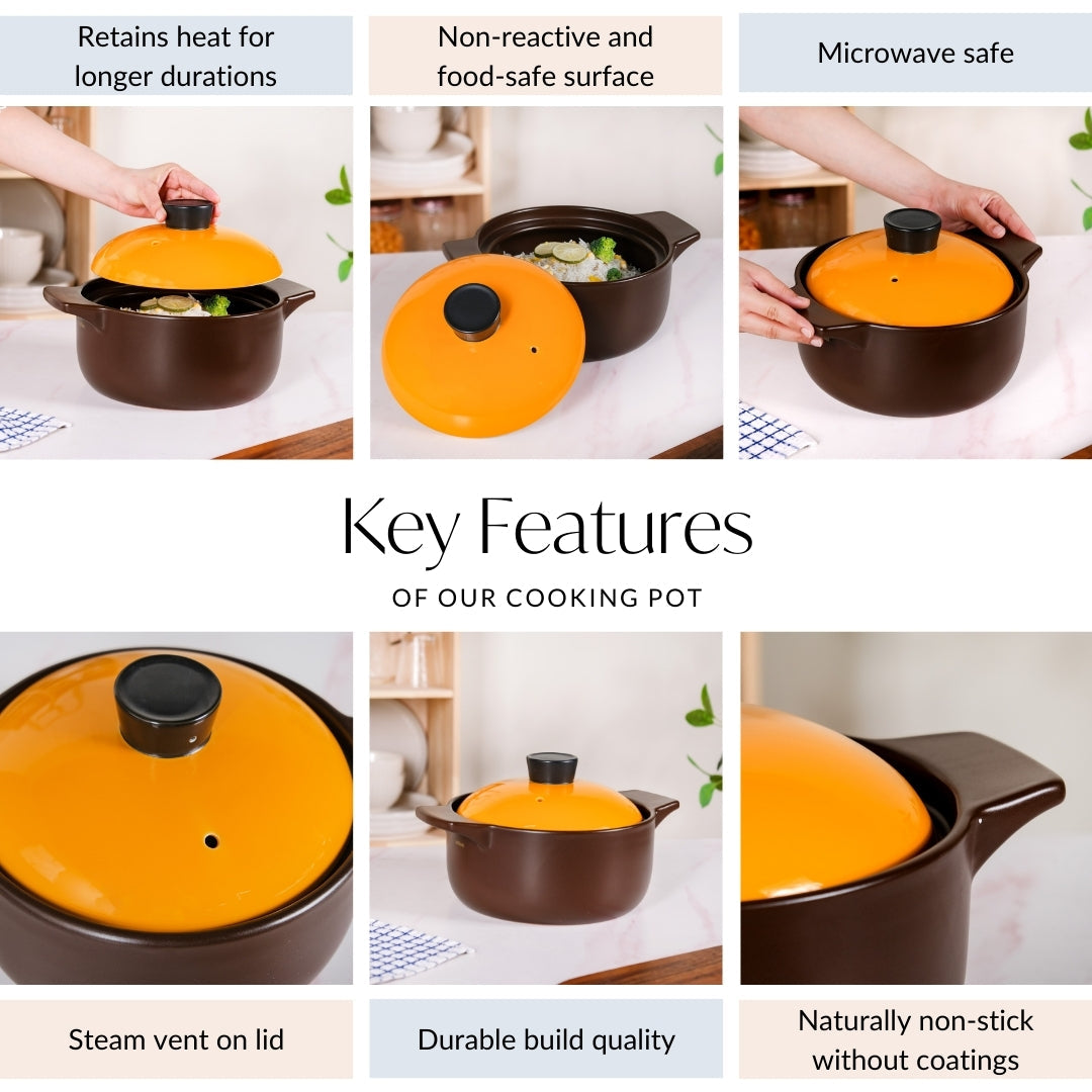 Clementine Ceramic Deep Cooking Pot With Lid 3200ml Nestasia