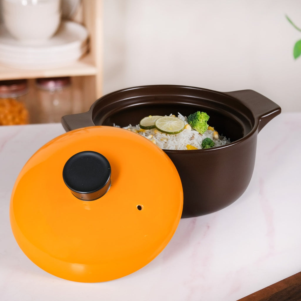 Clementine Ceramic Deep Cooking Pot With Lid 3200ml Nestasia
