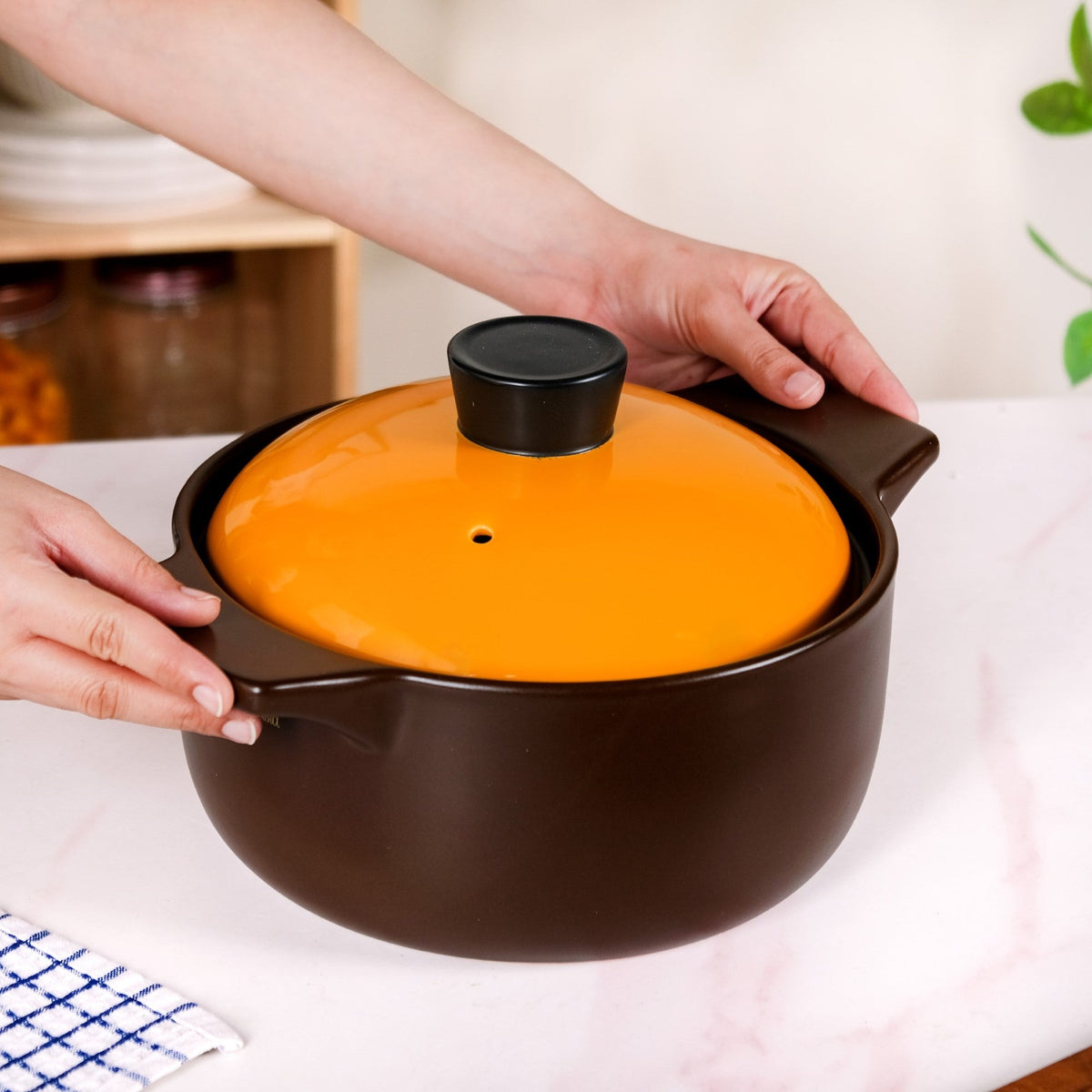 Clementine Ceramic Deep Cooking Pot With Lid 3200ml Nestasia