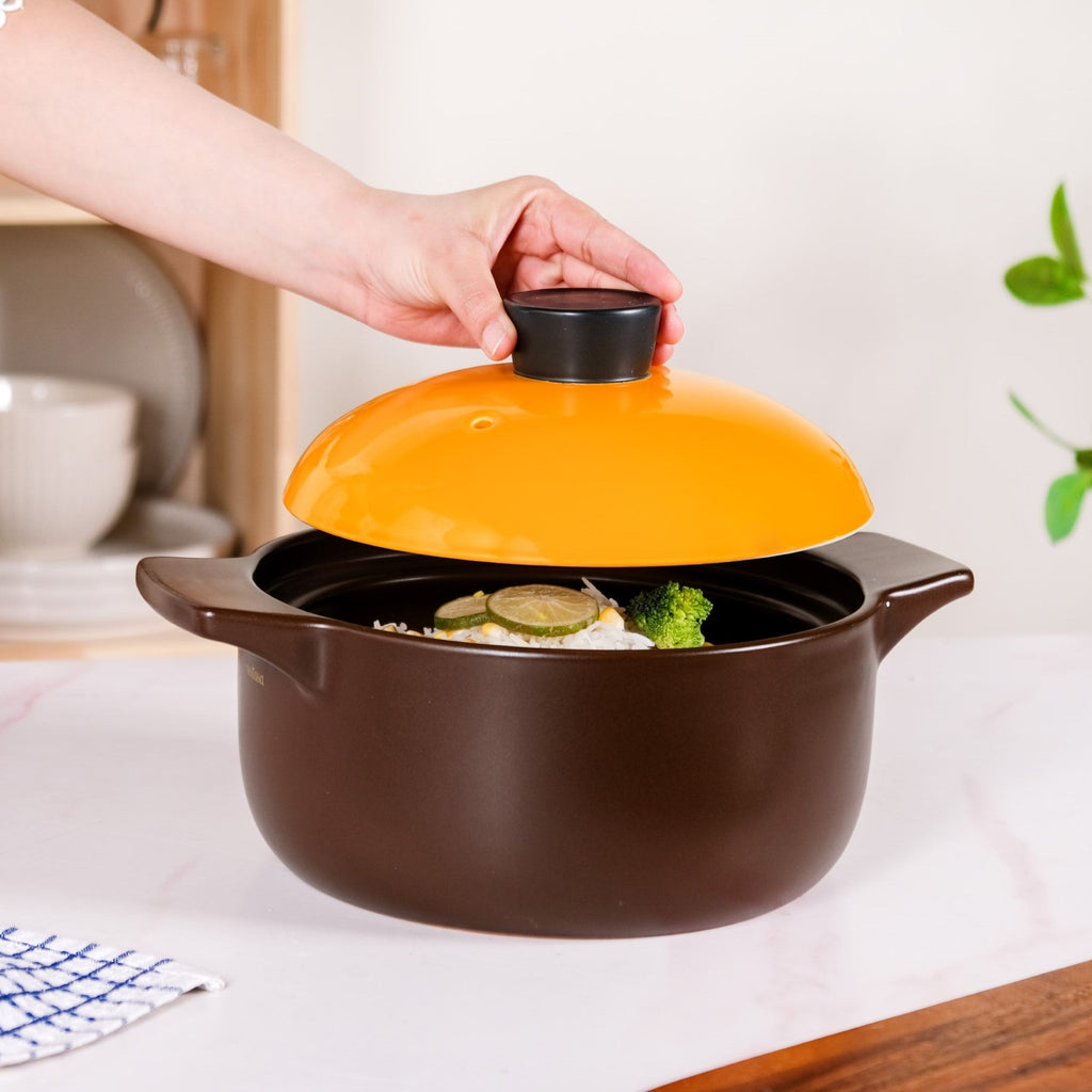 Clementine Ceramic Deep Cooking Pot With Lid 3200ml Nestasia