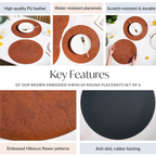 Brown Embossed Hibiscus Round Placemats Set Of 6 Nestasia