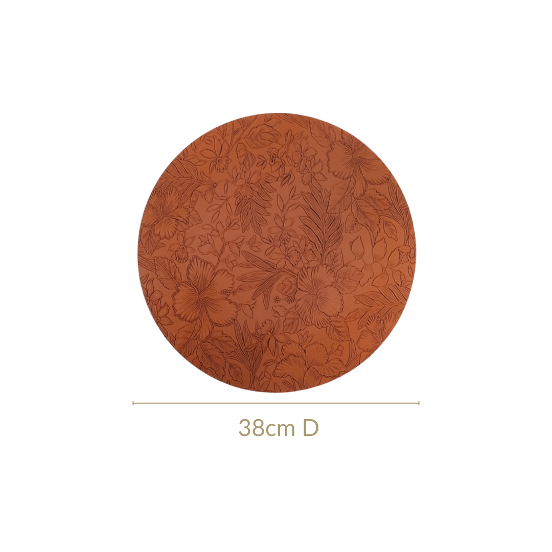 Brown Embossed Hibiscus Round Placemats Set Of 6 Nestasia