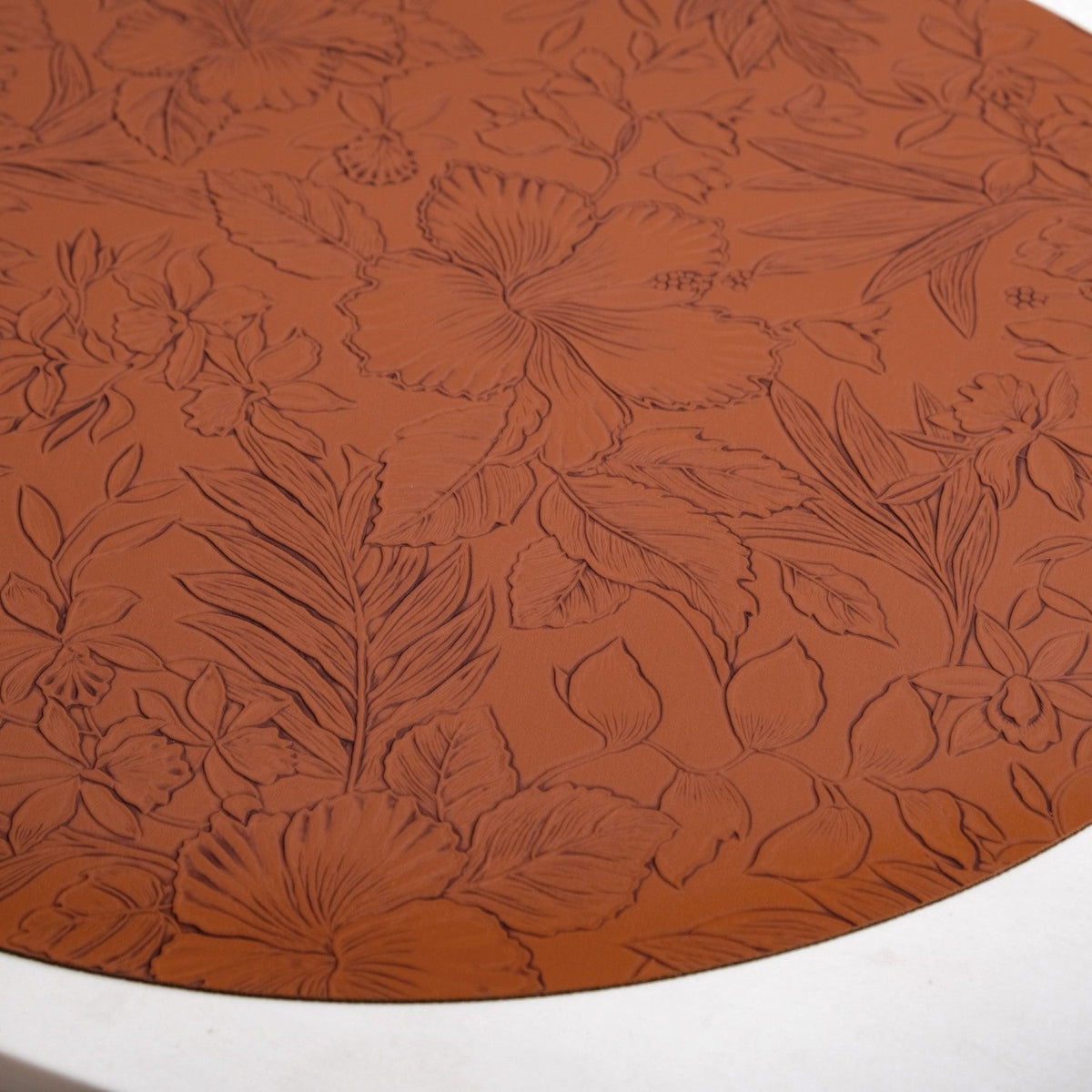 Brown Embossed Hibiscus Round Placemats Set Of 6 Nestasia