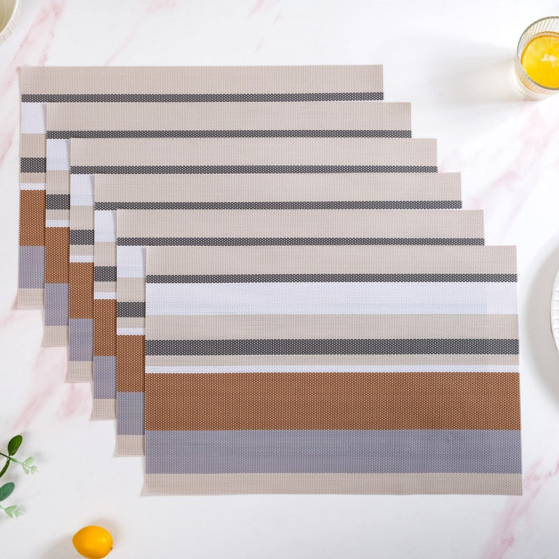 Brown Stripes Dining Table Mats Set Of 6 Nestasia