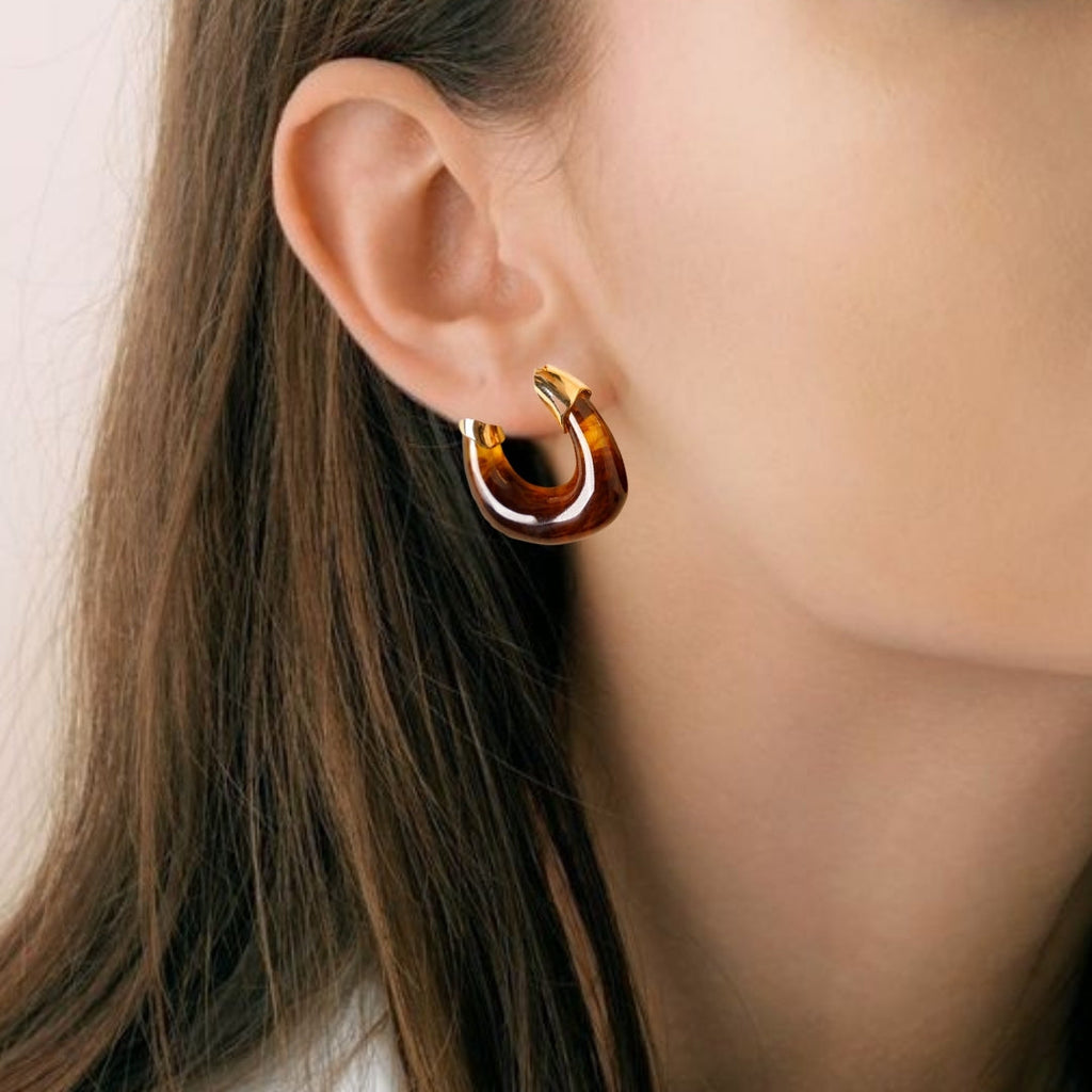 Brown And Gold Huggie Hoop Earrings Nestasia