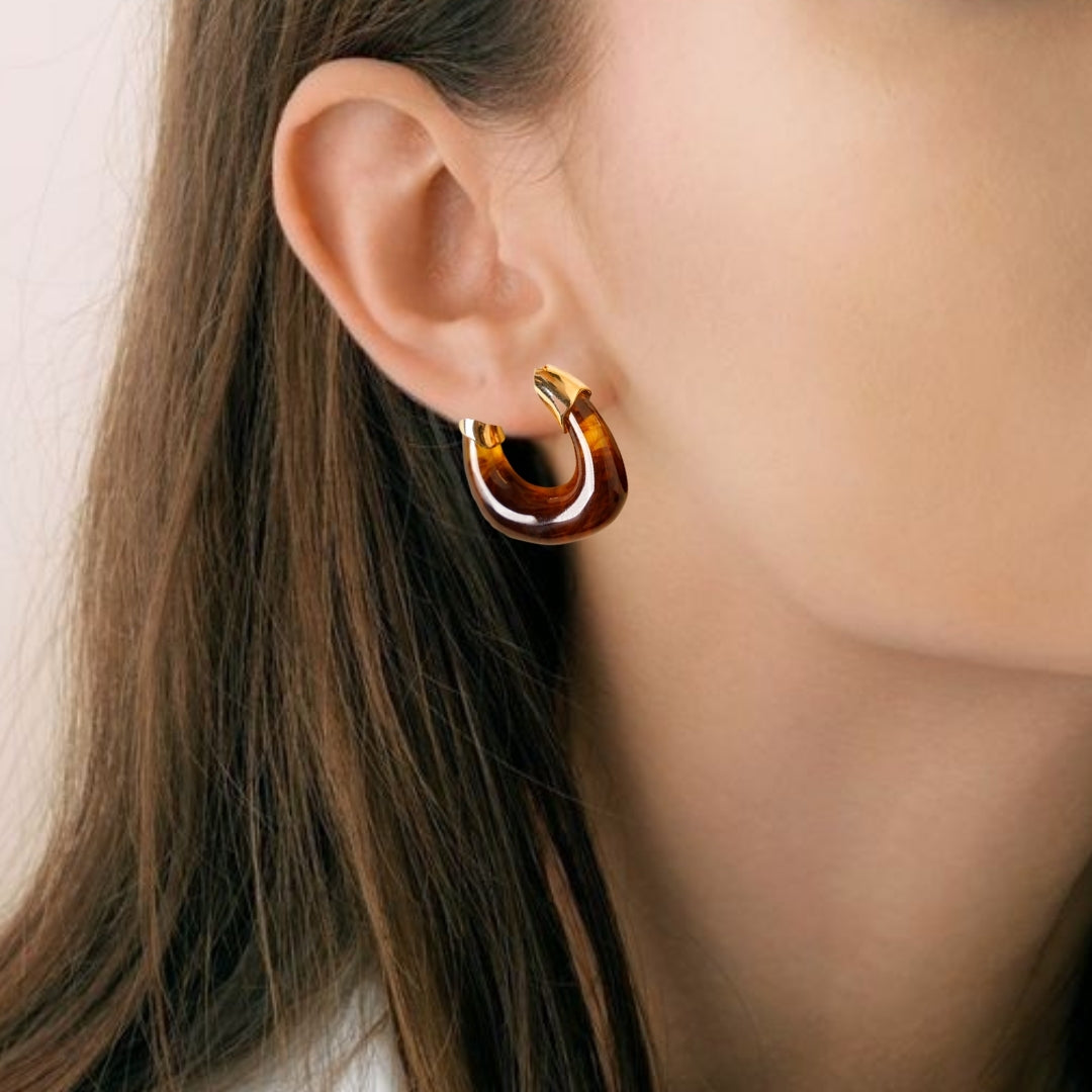 Brown And Gold Huggie Hoop Earrings Nestasia